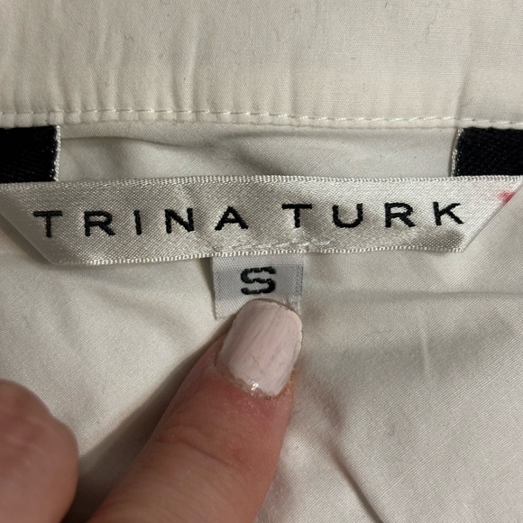 TRINA TURK Designer White Cotton Button Down with Tie Detail - Picture 8 of 11